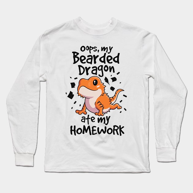 Bearded Dragon Shirt Beardie Ate My Homework Lizard Reptile Long Sleeve T-Shirt by 14thFloorApparel